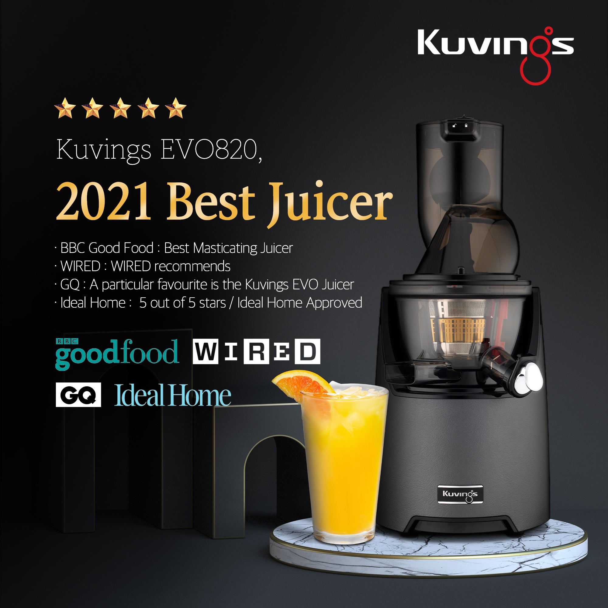 クビンスを代表する「EVO-820」英国で '2021 Best Juicer' 選定